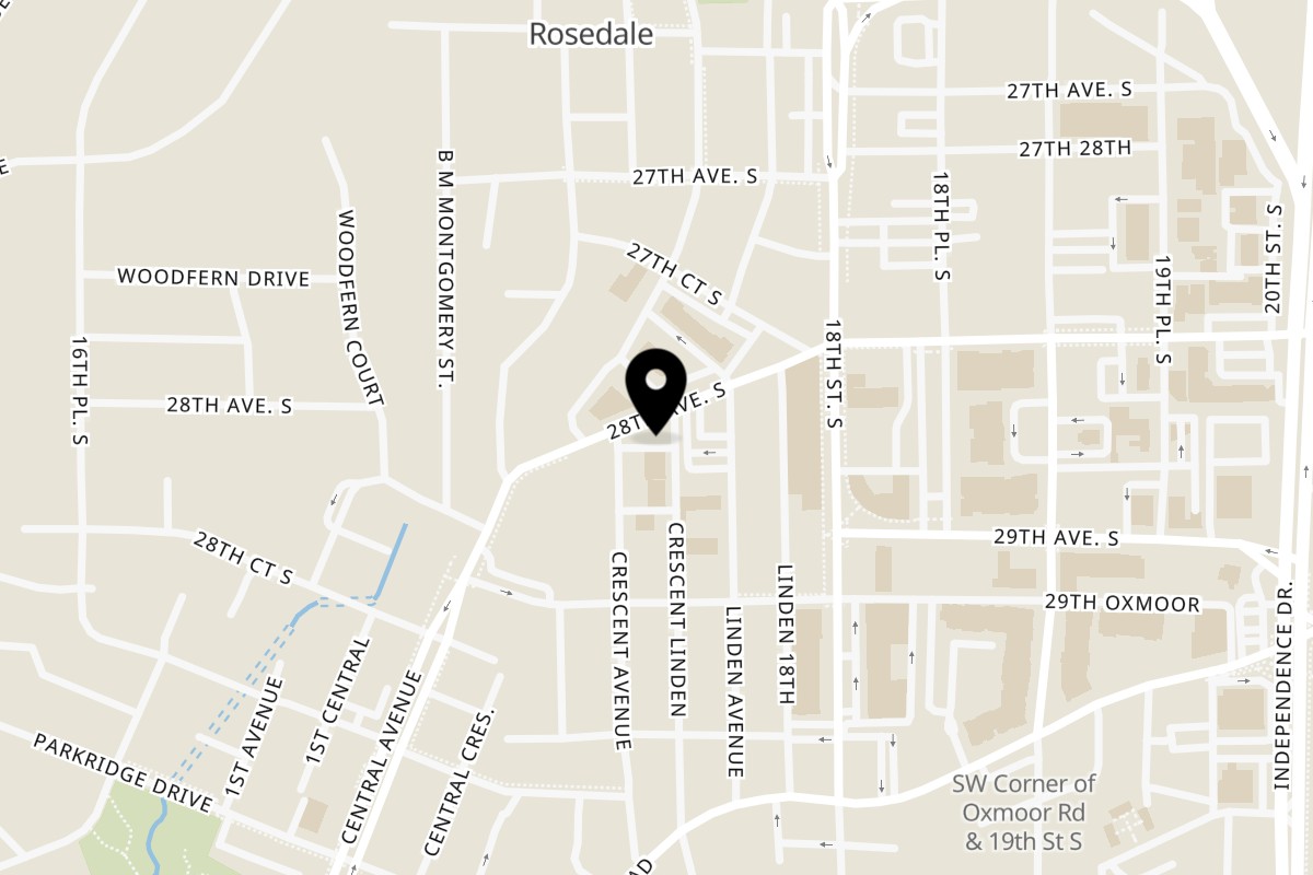 Map showing the location of Steak-Out - Birmingham on 1717 28th Ave S in Birmingham